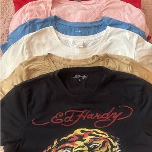 Ed Hardy Black Tee with Red Logo and Multicolor